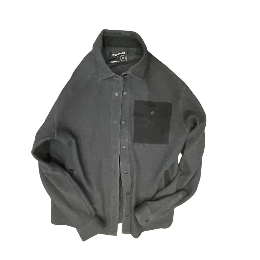 Express Men's Size L Charcoal Gray Fleece Utility Shirt Jacket Shacket